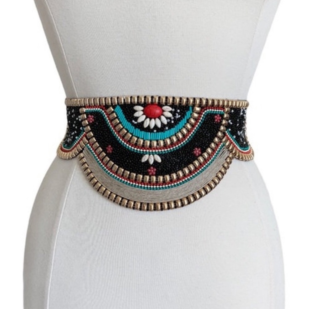 Western Gypsy Boho Belt Beaded Stone Stretch Belt